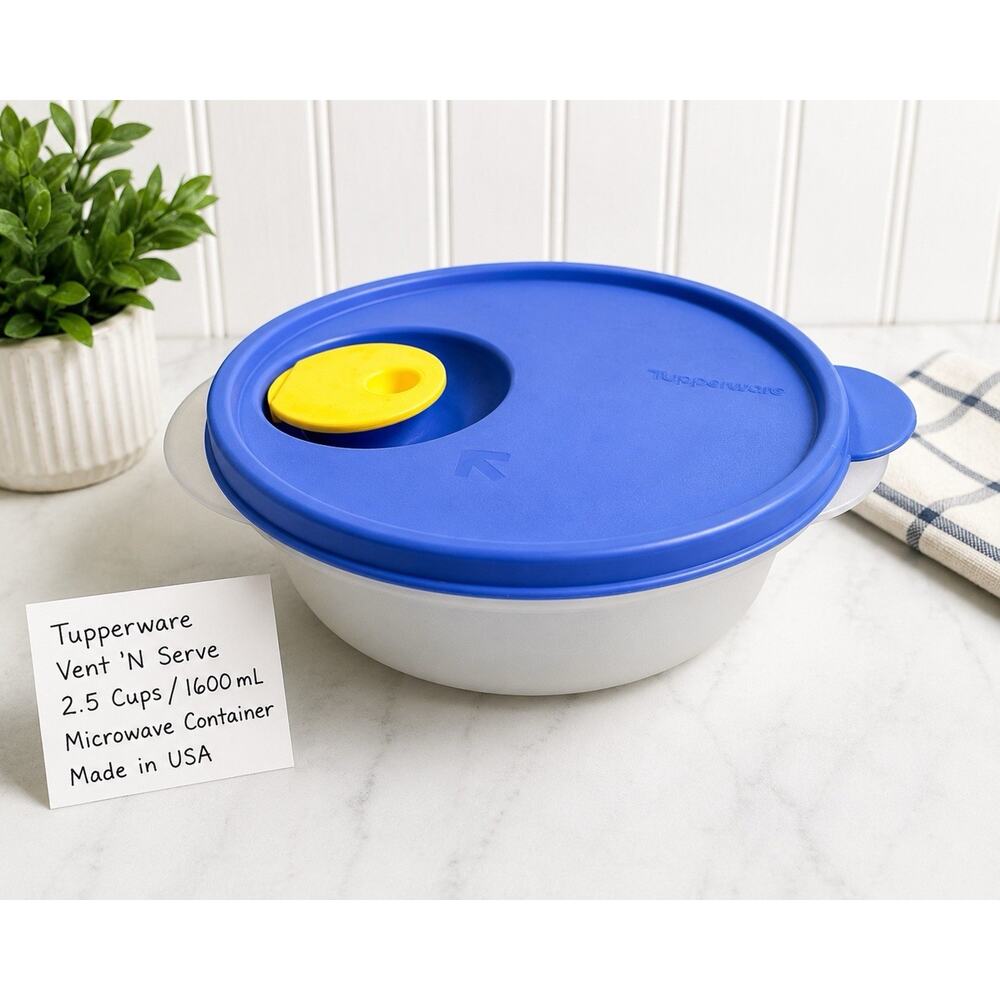 Tupperware Vent N Serve 2.5 Cup Microwave Container Blue Yellow 1600mL